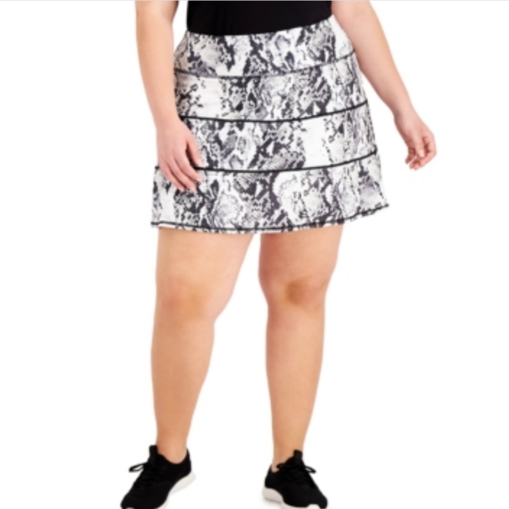 Ideology Snake-Print Tiered a-Line Skort Womens Black Plus Size 1X